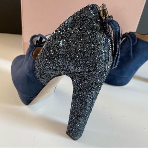 Miu Miu Calzature Donna Oltremare Blue Camoscio Glitter Ankle Bootie Platform - Picture 4 of 8